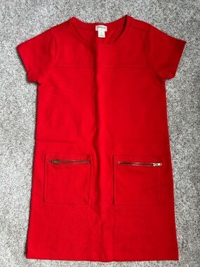 Crewcuts Bright Red Short Sleeve Shift Dress with Zip Pockets